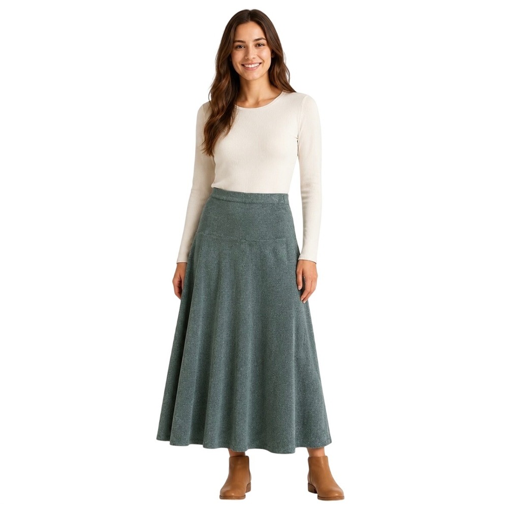 Gretel Underwood Santa Fe Vintage Maxi Skirt Green Chenille Knit A-Line XL